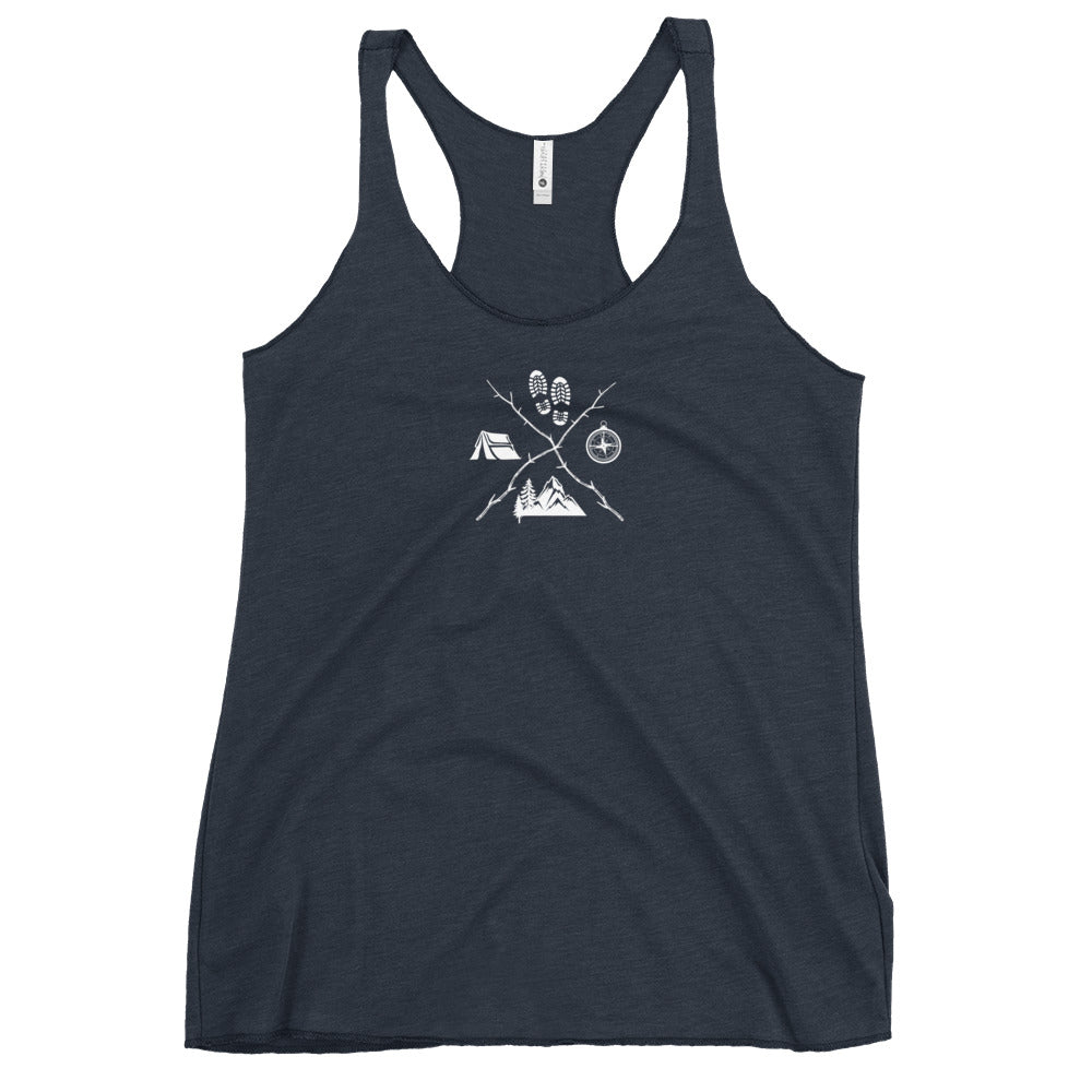 Hiking Emblem Compass Tent Hiking Lover Women's Racerback Tank Top