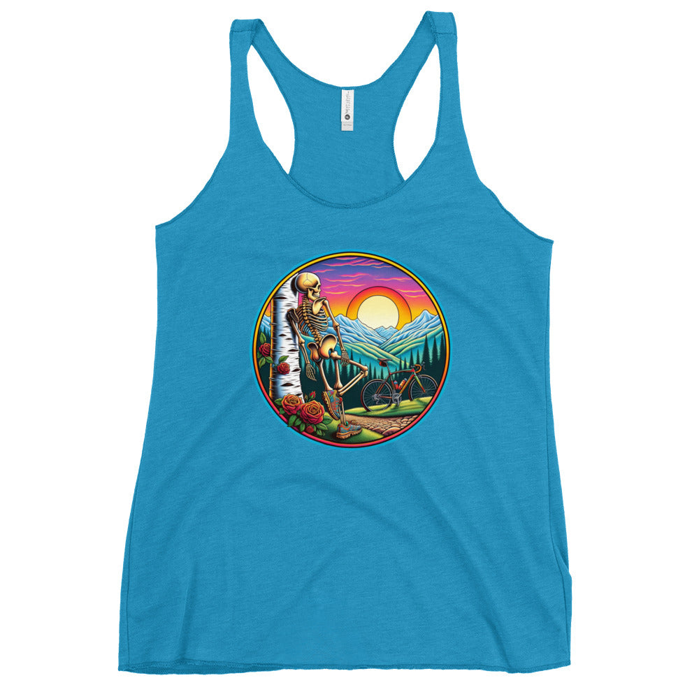 Dead Head Cyclist with Birch Tree Women's Racerback Tank Top